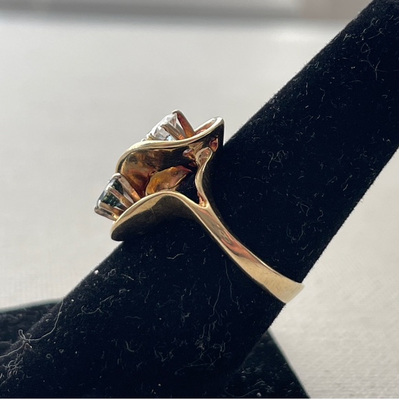 Vintage 14kt Gold European Cut Diamond & Blue Diamond Sz 7.75 Toi Et Moi Ring - Picture 2 of 11